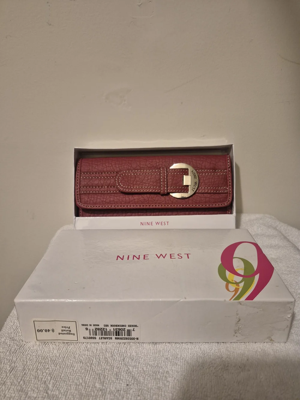 NWT Nine West Red Textured Wallet with Gold Buckle